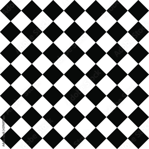 Black and white tilting chessboard as background pattern.