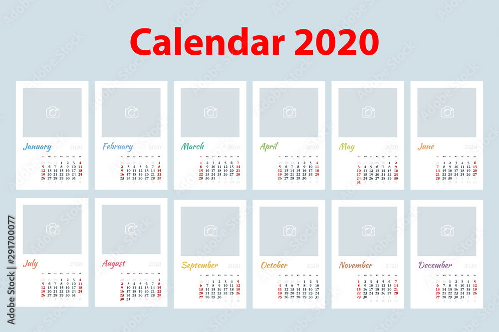 2020 year calendar. Holiday event planner. Week Starts Sunday. Corporate  design planner template. Stock Vector | Adobe Stock