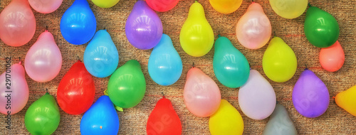 Pannorama of colorful balloons as a background. photo