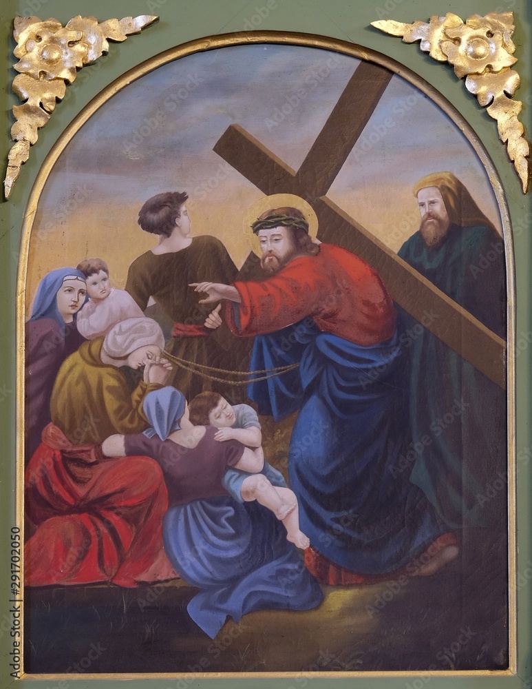 8th Stations of the Cross,Jesus meets the daughters of Jerusalem, church of Saint Matthew in Stitar, Croatia 8th Stations of the Cross,Jesus meets the daughters of Jerusalem, church of Saint Matthew in Stitar, Croatia