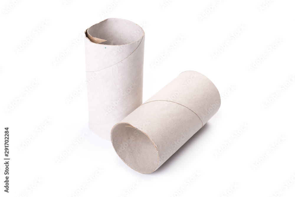 Paper tube of toilet paper, isolated on white background Paper tube of toilet paper, isolated on white background