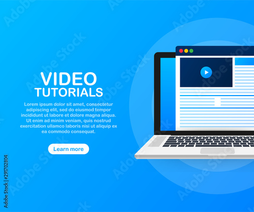 Video tutorials icon concept. Study and learning background, distance education and knowledge growth. Vector illustration.