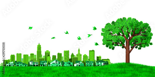 Ecology image of city, house and tree by 3d rendering