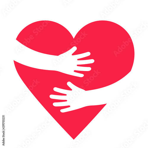 Hands embracing red heart with love