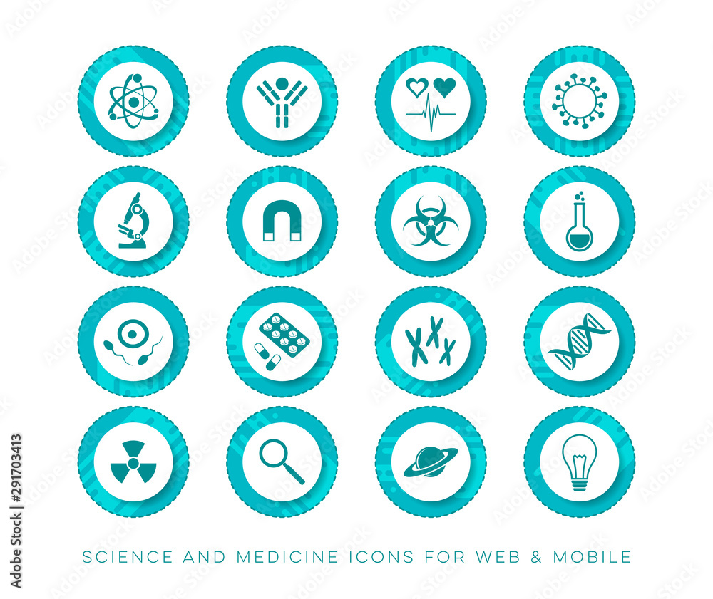 Blue vector universal science and medicine web icons