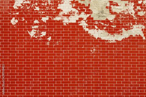 Empty new brick wall texture. Painted distressed rustic wall surface. Red stonewall background. Abstract web banner. Copy-space. Vintage style