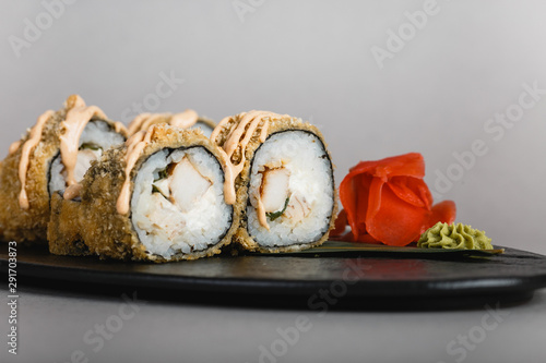 japanese national food, sushi on light background
