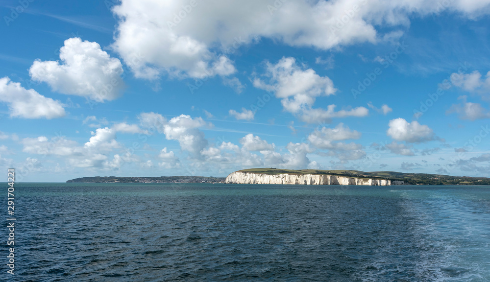 English Channel off the Dorset coast, England, UK with a view of the Old Harry Roaks and white cliffs close to Swanage.