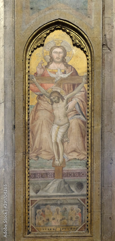 Holy Trinity fresco by Niccolo Gerini in Orsanmichele Church in Florence, Tuscany, Italy