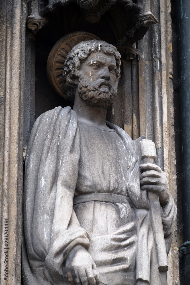 Apostle, statue on the portal of the Saint Laurent Church, Paris, France 