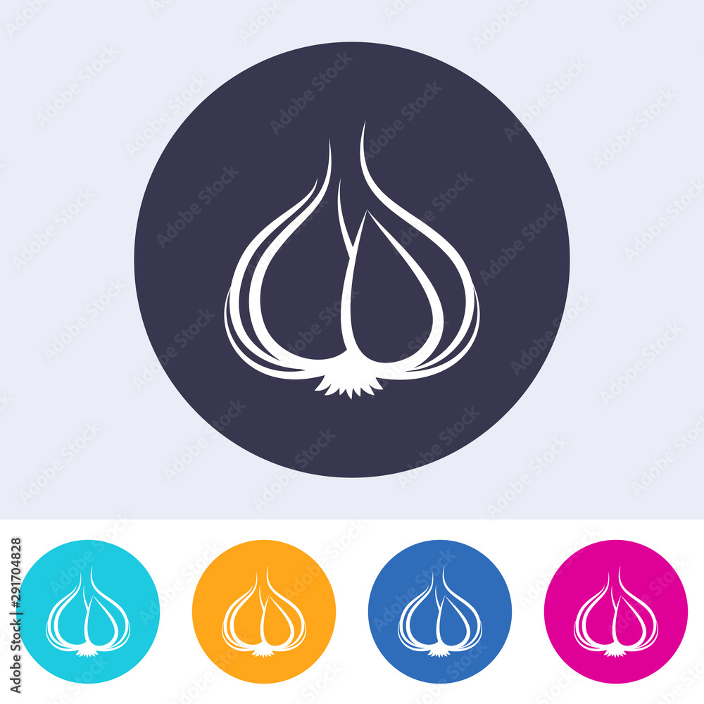 Simple vector round garlic icon isolated on white Simple vector round garlic icon isolated on white