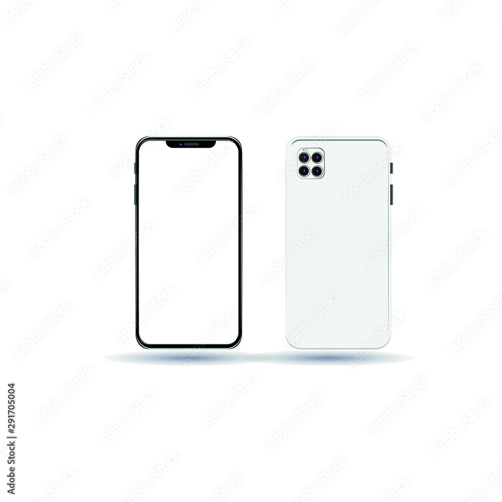 New smartphone vector flat illustration. The layout of the smartphone with a white screen. Front and back side. New smartphone vector flat illustration. The layout of the smartphone with a white screen. Front and back side.