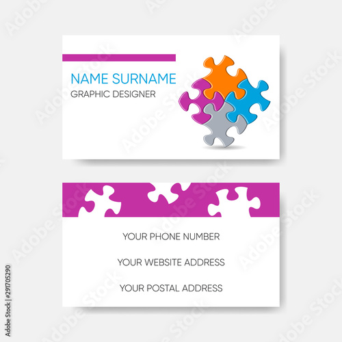 Vector business card template abstract puzzle pieces design