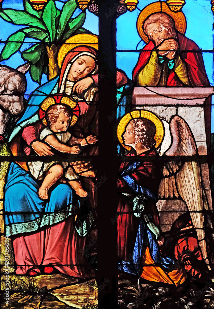 Holy Family, stained glass windows in the Saint Eugene - Saint Cecilia Church, Paris, France 