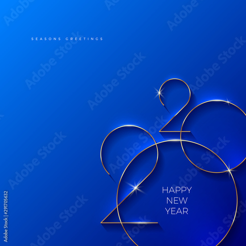 Golden 2020 New Year logo. Holiday greeting card. Vector illustration. Holiday design for greeting card, invitation, calendar, etc.