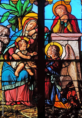 Holy Family, stained glass windows in the Saint Eugene - Saint Cecilia Church, Paris, France 