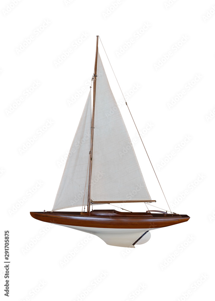 mock wooden sailboat isolated on white background