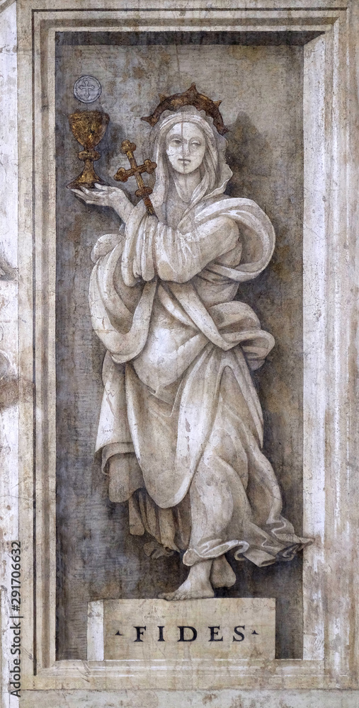 Fides, detail of Filippino Lippi's frescoes in the Strozzi Chapel of the Santa Maria Novella Principal Dominican church in Florence, Italy