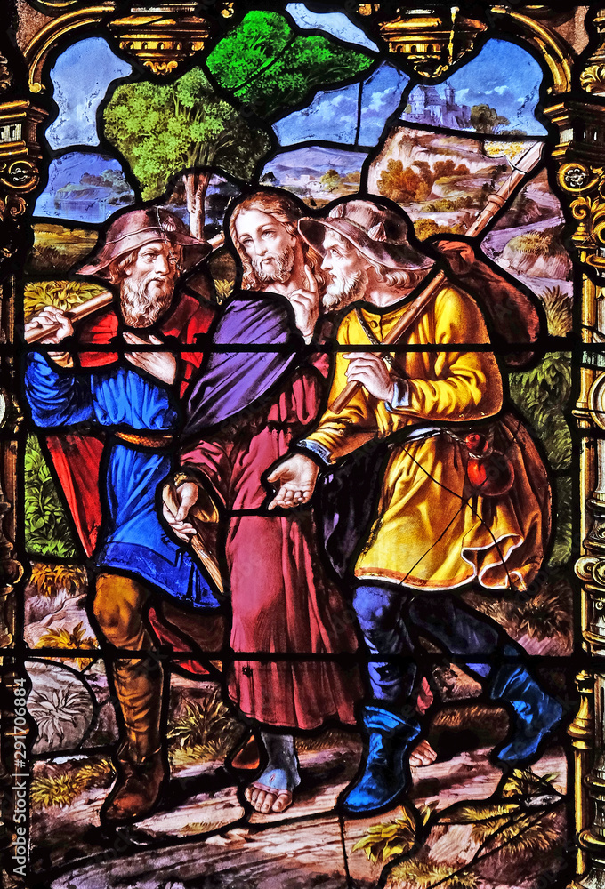 Appearance to the two disciples on their way to Emmaus , stained glass windows in the Saint Gervais and Saint Protais Church, Paris, France 