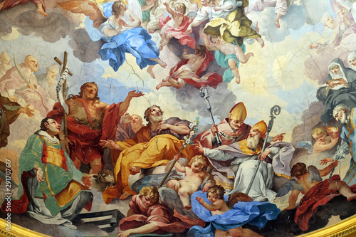 Glory of the Florentine saints, fresco by Vincenzo Meucci in the Basilica di San Lorenzo in Florence, Italy photo