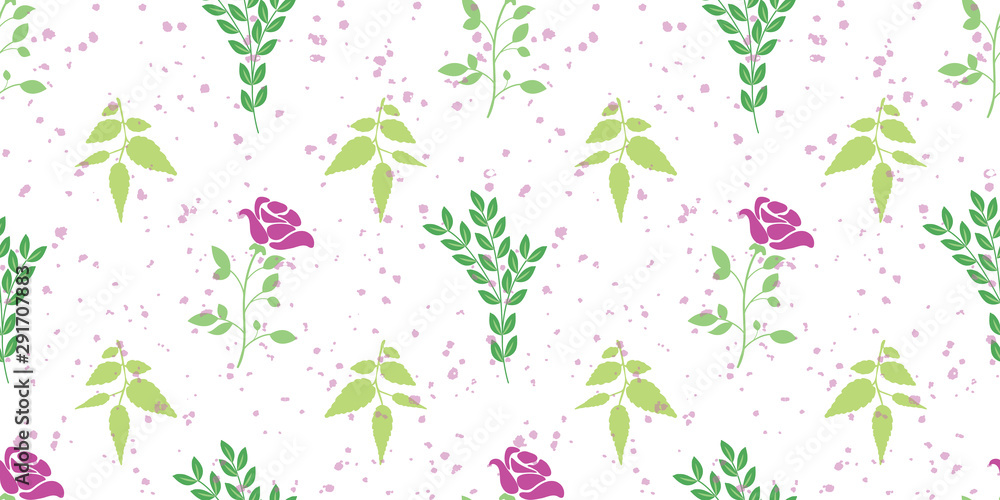 Vector pastel pruple rose and green leafs with