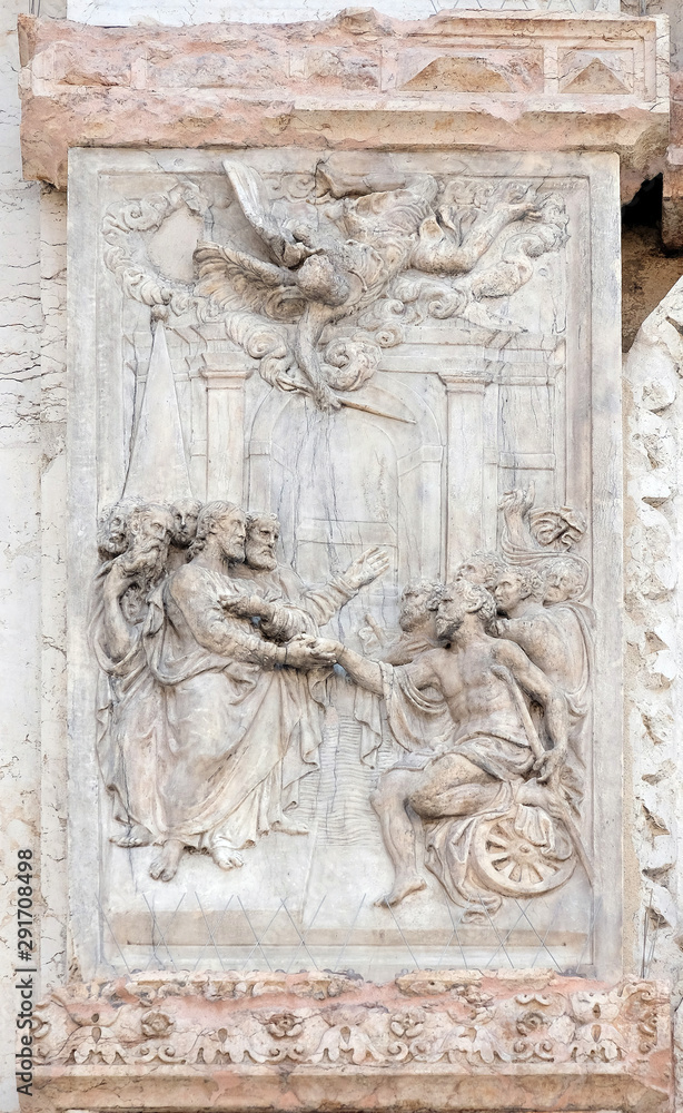 The Pool of Bethesda, panel by Teodosio Rossi on the left door of San Petronio Basilica in Bologna, Italy