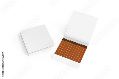 Paper book of matches mockup template on isolated white background, matchsticks in a matchbox, 3d illustration