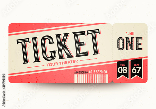 Vector Illustration Vintage Retro Cinema Admit One Tickets.