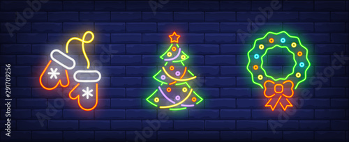 Merry Xmas neon sign set