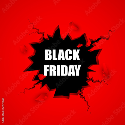 Black friday sale banner. Cracked hole with space for text. Vector illustration