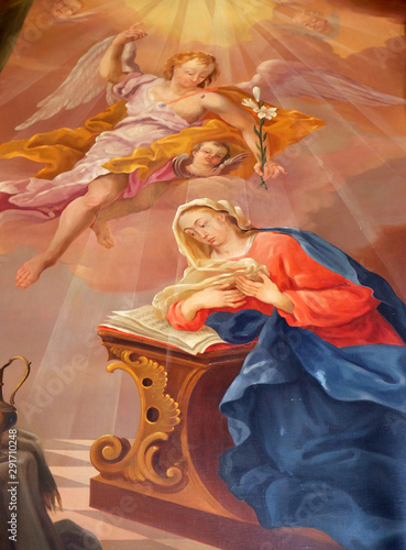 Annunciation of Virgin Mary, altarpiece in Maria Vesperbild Church in Ziemetshausen, Germany