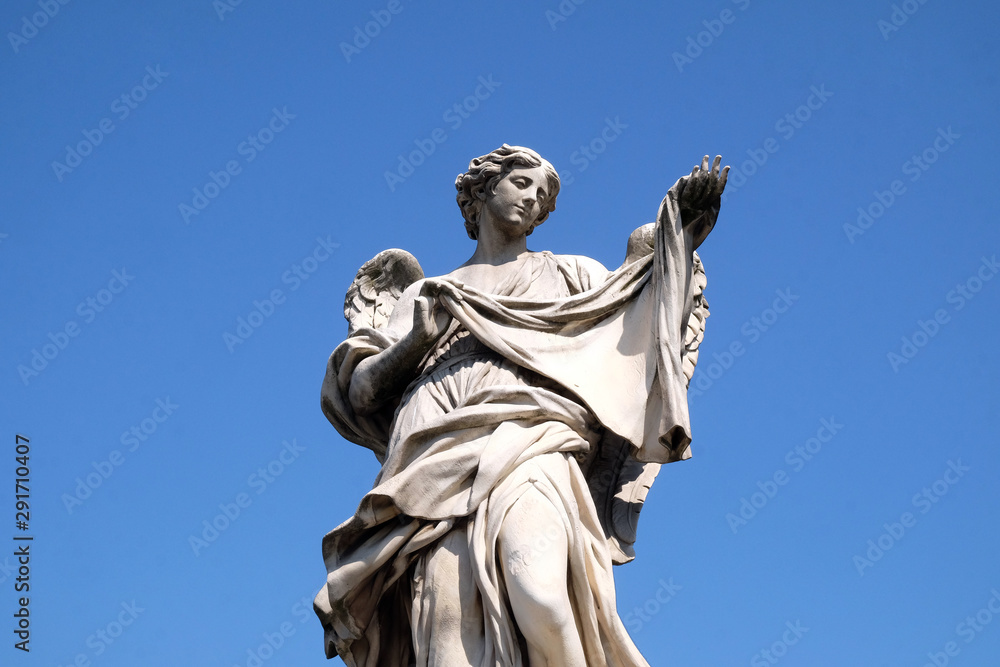 Statue of Angel with the Sudarium (Veronica's Veil) by Cosimo Fancelli, Ponte Sant Angelo in Rome, Italy  