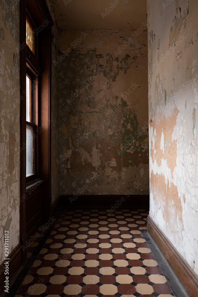Vintage Hallway with Checkered Tile - Abandoned Ohio State Reformatory Prison - Mansfield, Ohio