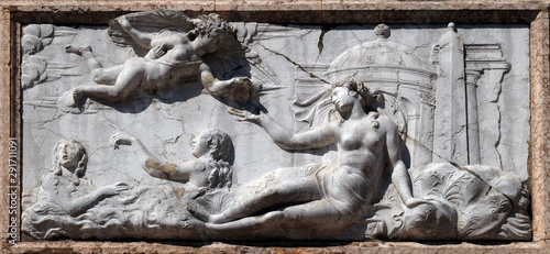 Frieze depicting allegories of the island of Crete from the Loggetta by Jacopo Sansovino, under the Campanile di San Marco, Venice, Italy photo