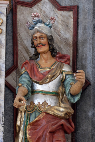 Statue of Saint Florian on the main altar in the Church of Assumption of the Virgin Mary in Pokupsko, Croatia