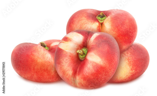 Heap of whole flat nectarines isolated on white background. As design element.
