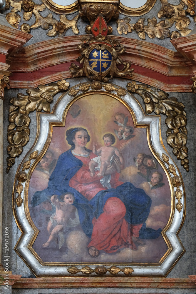 Obraz premium Virgin Mary with baby Jesus, altarpiece in the Church of Assumption of the Virgin Mary in Pokupsko, Croatia