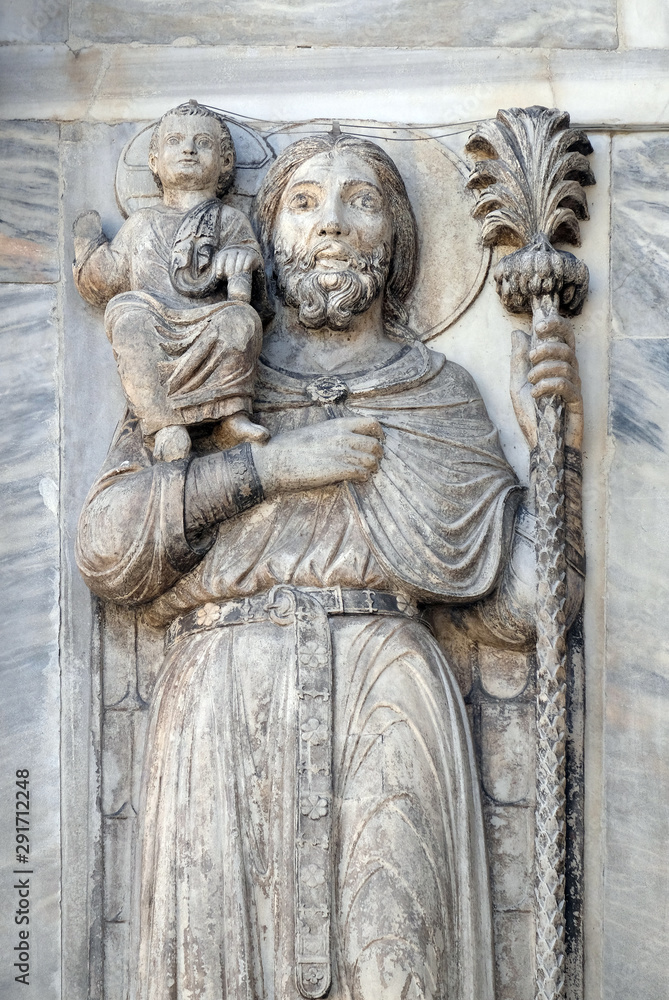 Saint Christopher, facade detail of St. Mark's Basilica, St. Mark's Square, Venice, Italy