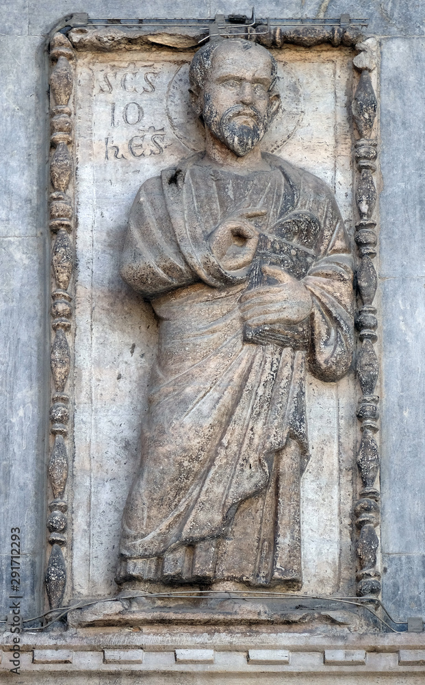 Saint John the Evangelist, facade detail of St. Mark's Basilica, St. Mark's Square, Venice, Italy