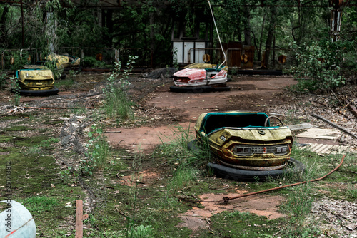 selective focus of abandoned bumper cars in amusement park © LIGHTFIELD STUDIOS