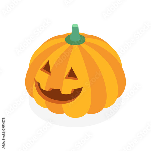 Evil pumpkin isometric icon. Halloween concept. Vector illustration.