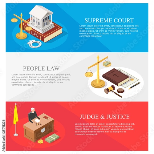 Law and justice isometric vector banner template set