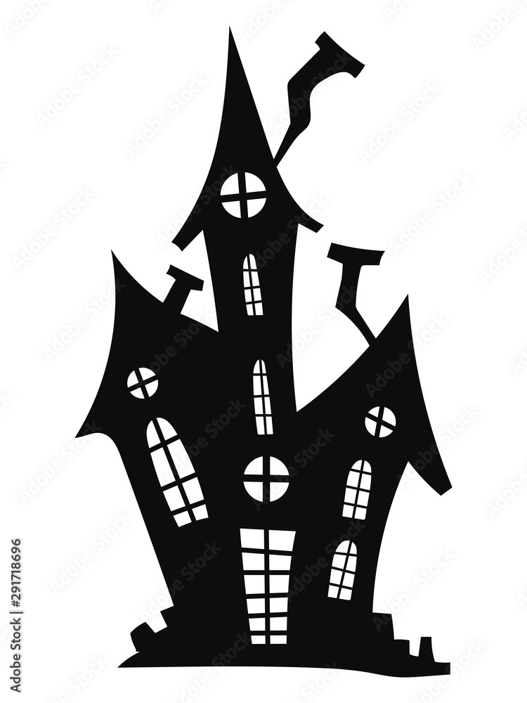 Silhouette of a mystical castle. Vector illustration of a haunted house for Halloween. Tattoo. - obrazy, fototapety, plakaty 