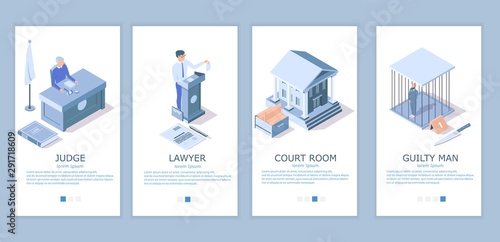 Law and justice mobile app onboarding screens vector template