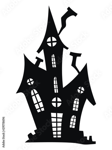 Silhouette of a mystical castle. Vector illustration of a haunted house for Halloween. Tattoo.