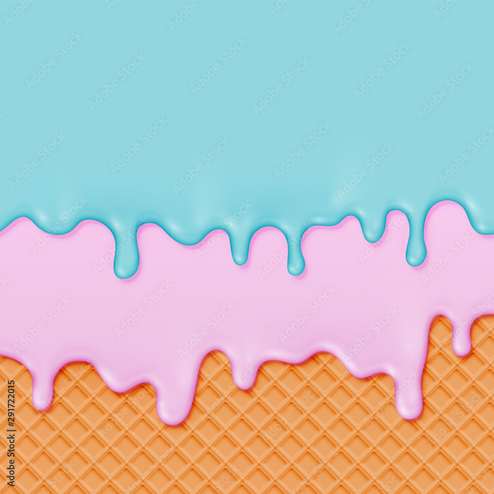 Realistic waffle with melting cream on it, vector illustration
