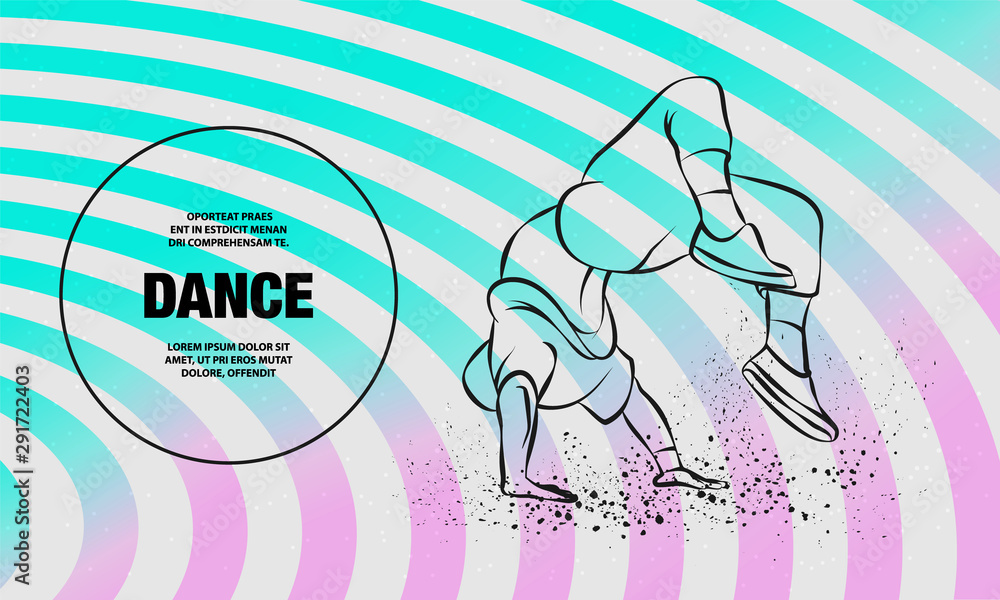 Obraz premium Breakdancer doing a back flip. The man is dancing hip hop style. Vector outline of Breakdance illustration.