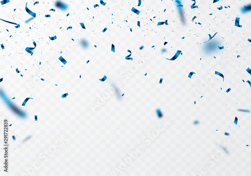 The blue ribbon and confetti can be separated from a transparent background for decorating various festivals. photo