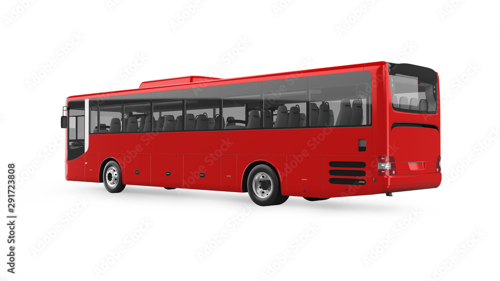 Intercity Bus Rear View 3D Rendering Isolated on White