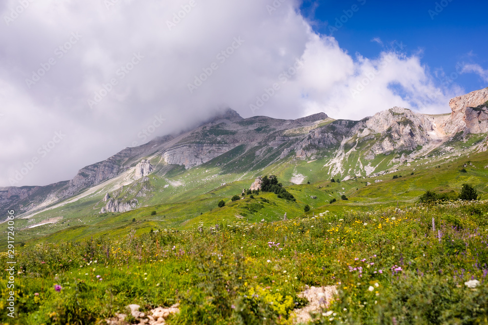 Mountain peaks, gorges and slopes. Panorama mountain landscape.